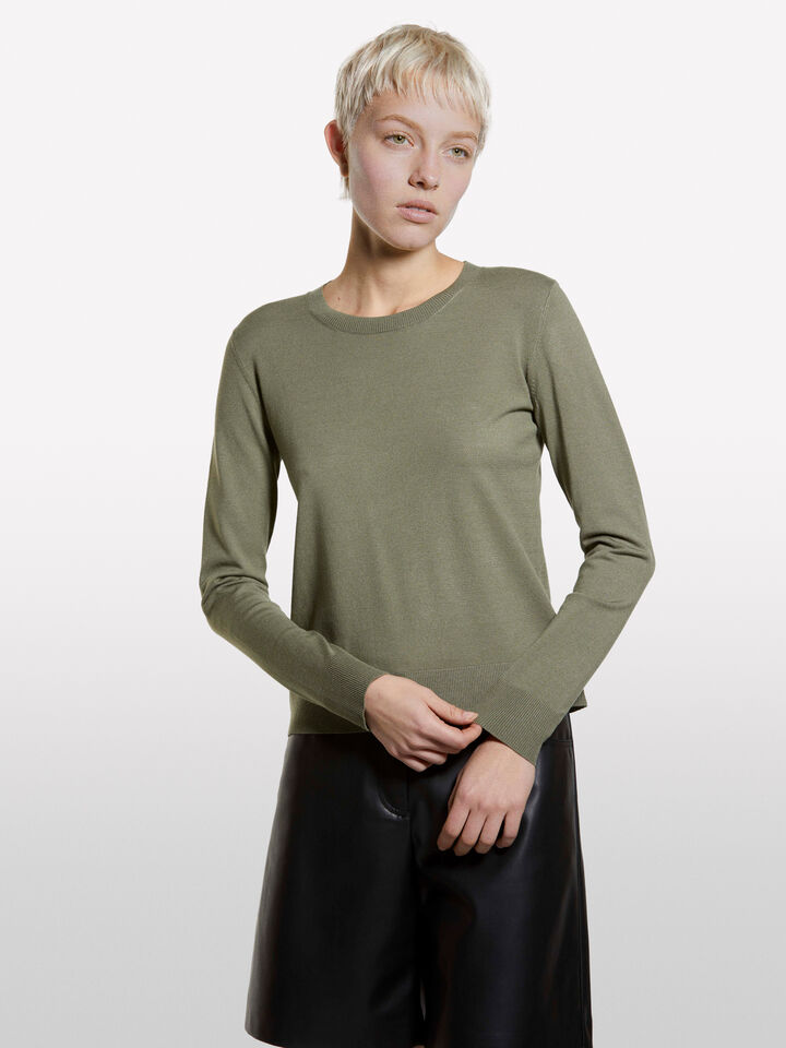 Military green crew neck top - women's crew neck sweaters - Dark Green | Sisley image number 3